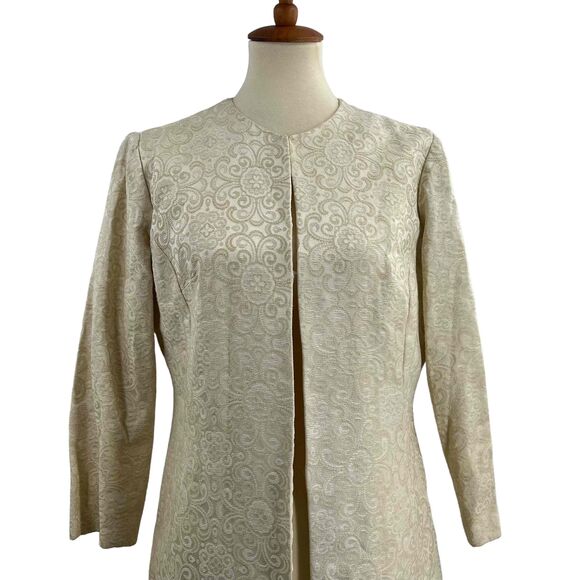 Vintage Cream Brocade Midi Evening Overcoat Womens Med / Large (estimated) - Picture 2 of 9